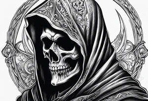 realistic reaper with dark details tattoo idea