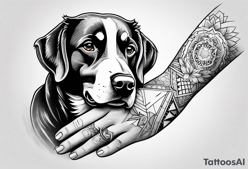 dog and human hand connected tattoo idea