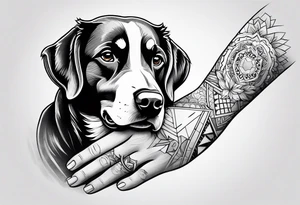 dog and human hand connected tattoo idea