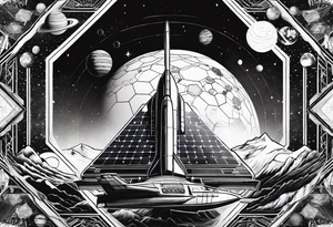hexagon pattern solar system with a space shuttle tattoo idea