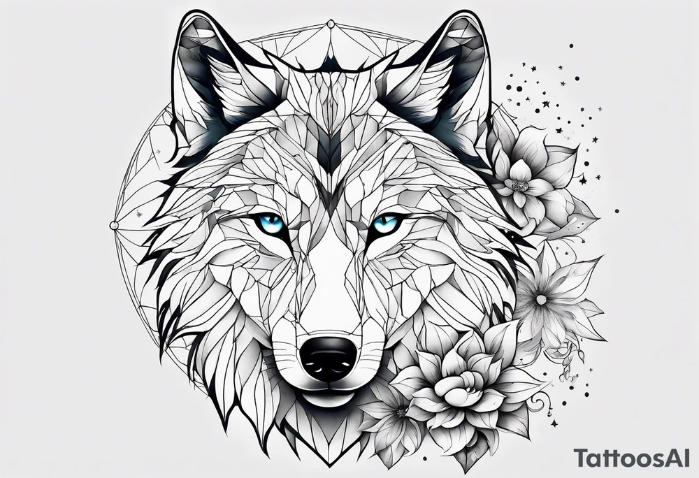 Constellation, animal wolf snow , géométric , flower tattoo idea