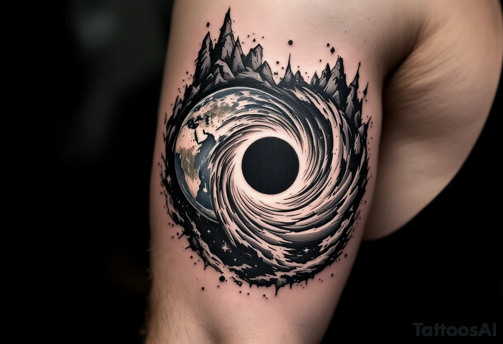 2 different worlds on each side of a black hole tattoo idea