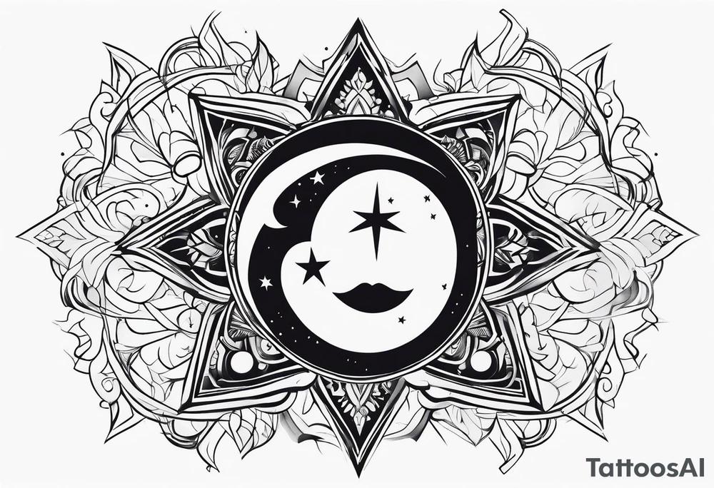 minimalism tattoo with star and moon and sun tattoo idea