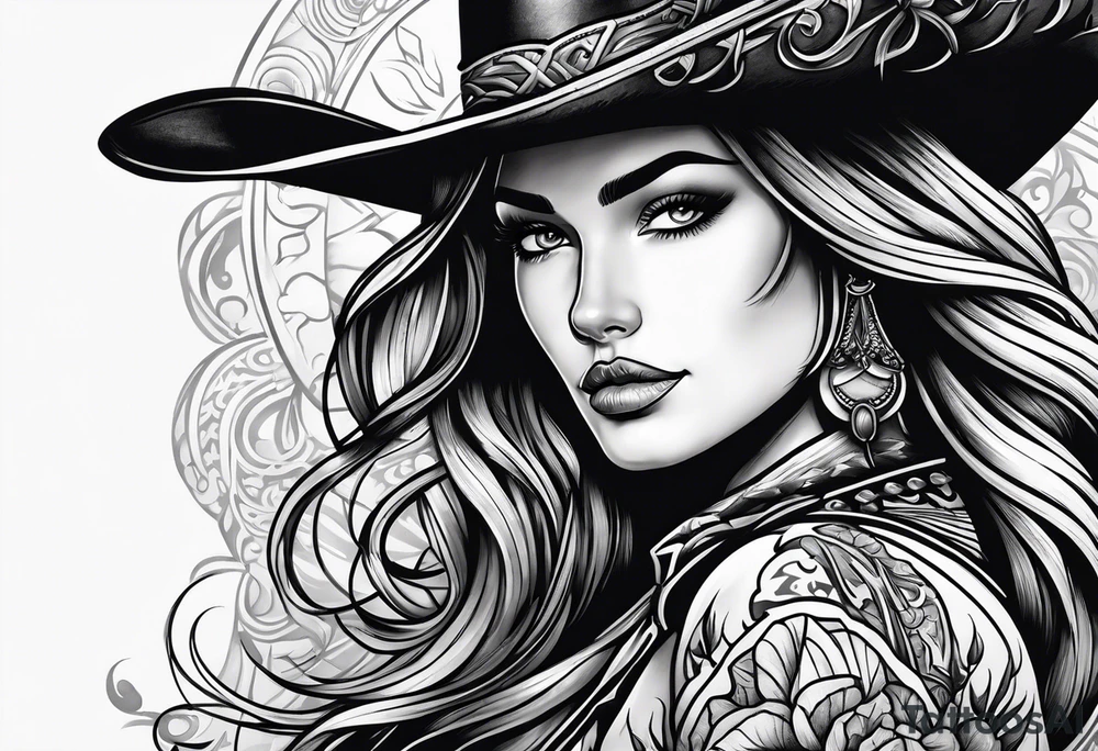 Neotraditional cowgirl tattoo idea
