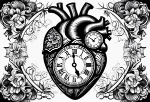 Anatomical heart with clock tattoo idea