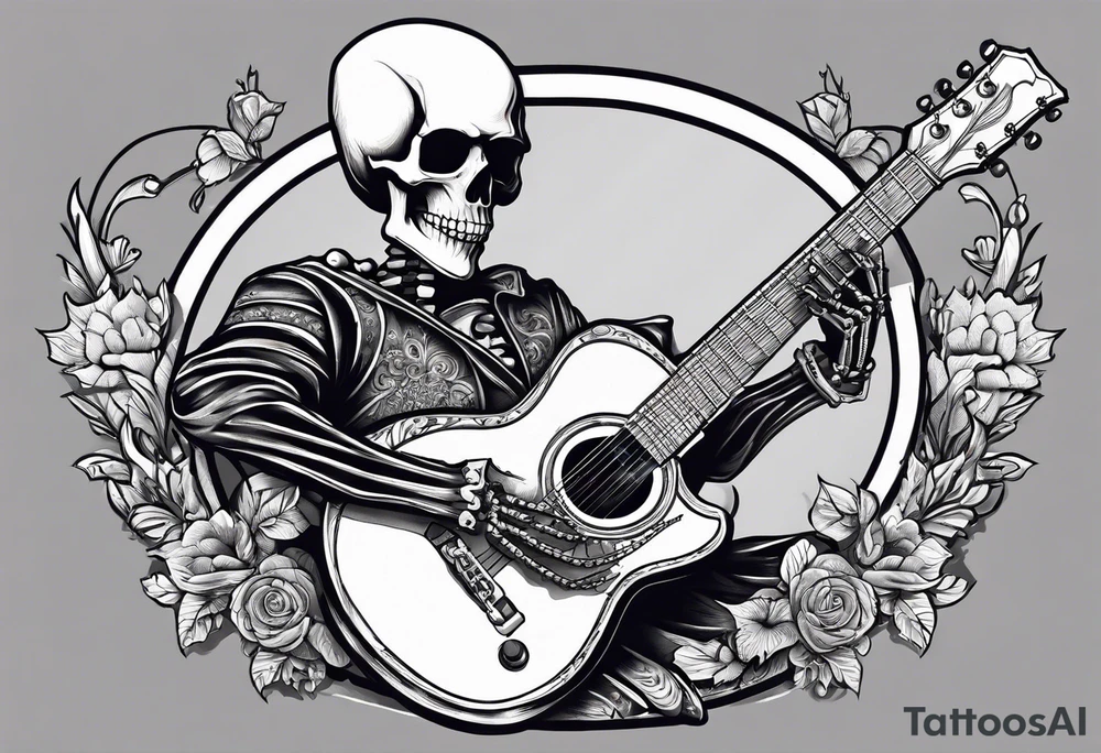 skeleton playing guitar. tattoo idea
