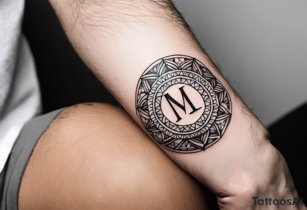 small tattoo on the forearm of a man with the initials MLJ, date of birth 22/09/22 in the style of a moluccan tattoo tattoo idea