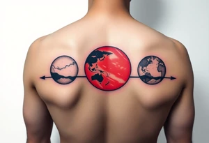 three horizontal planets. Color Black and red with more black tattoo idea