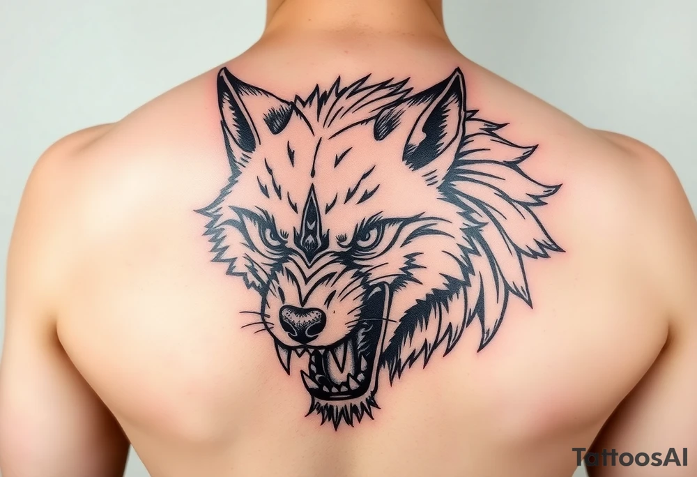 a tattoo of a creeping wolf with bared fangs tattoo idea