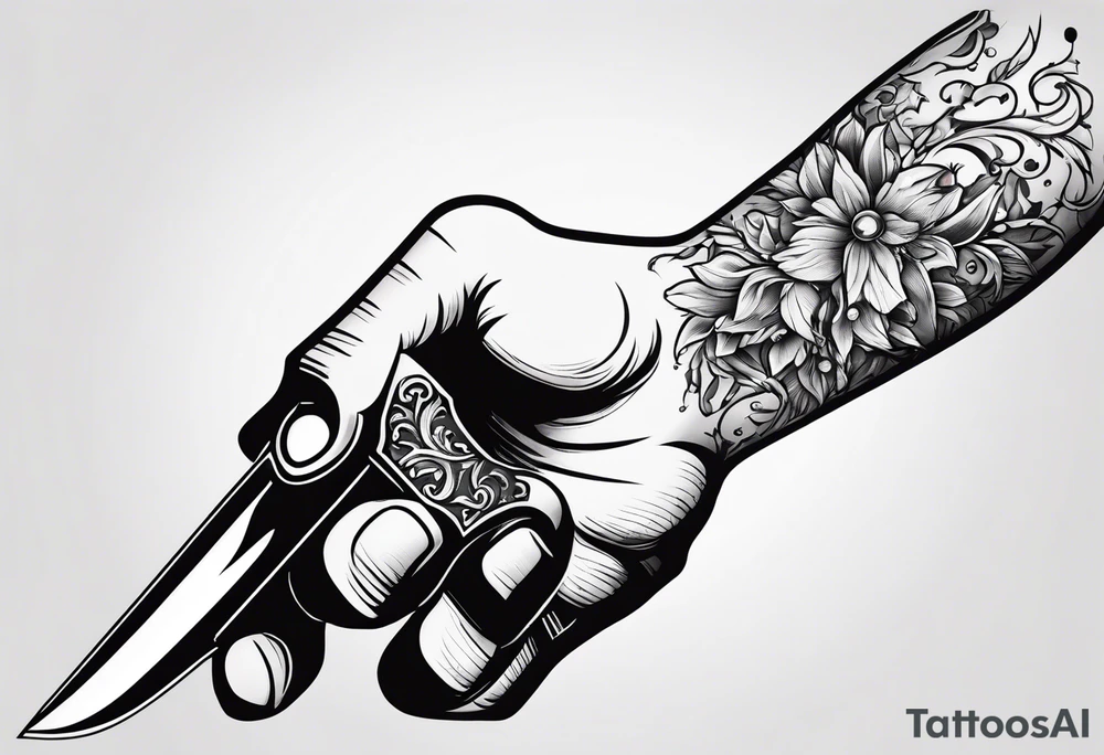 Hand holding a dagger with some blood tattoo idea