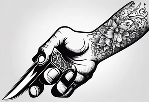 Hand holding a dagger with some blood tattoo idea