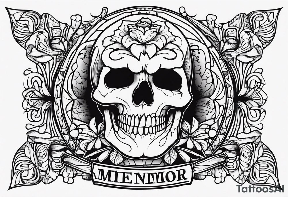 Memento mori written skull sleeve tattoo design tattoo idea