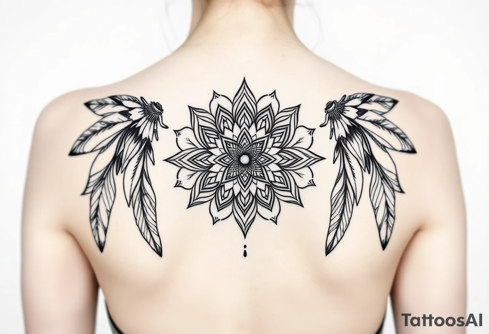 spiritual feathers ornamental mandala shaman tattoo idea
