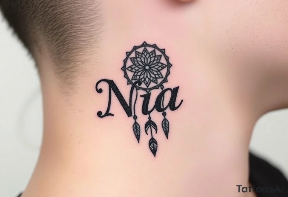 Name Nia in a dreamcatcher faded letters tattoo idea