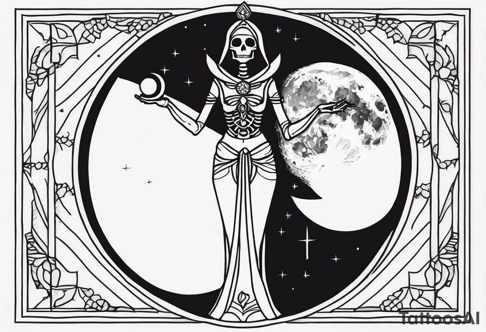High priestess skeleton moon tarot card tattoo idea