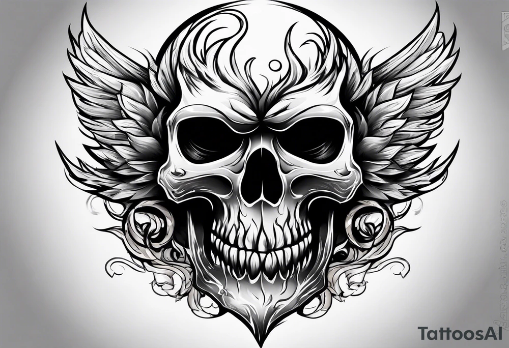 Shaded angry skull wirh fire elements tattoo idea