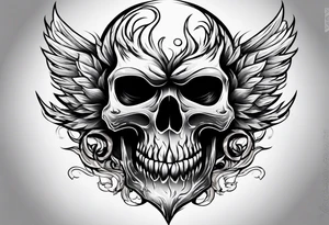 Shaded angry skull wirh fire elements tattoo idea