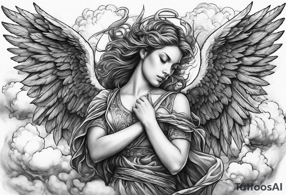 Angels killing demons in the clouds tattoo idea