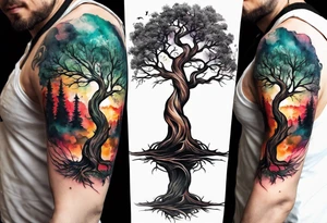 a tall tree with deep roots tattoo idea