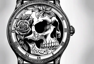 Skull in watch tattoo idea