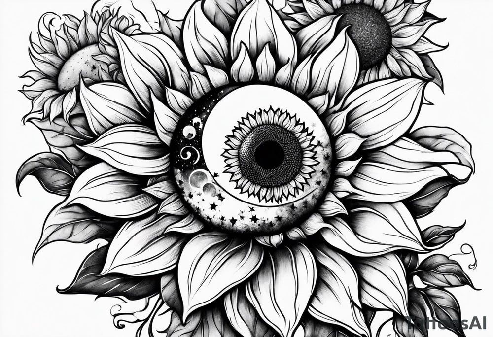 Sunflowers sun and moon tattoo idea