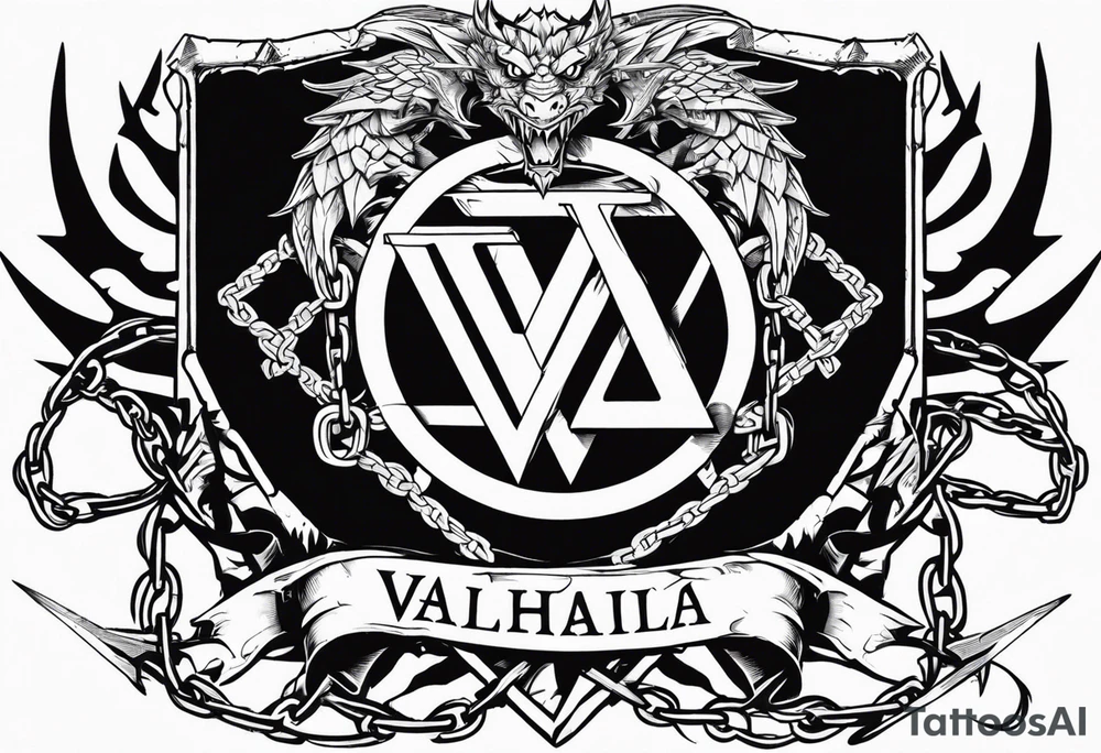 Valhalla sword shield dragon axe Valknut barbed wire chains tattoo idea Valhalla sword shield dragon axe Valknut barbed wire chains tattoo idea
