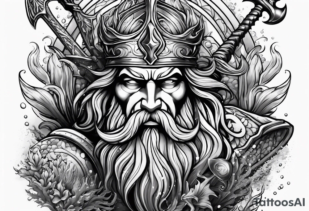 mystical Poseidon trident underwater tattoo idea mystical Poseidon trident underwater tattoo idea