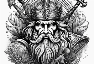 mystical Poseidon trident underwater tattoo idea