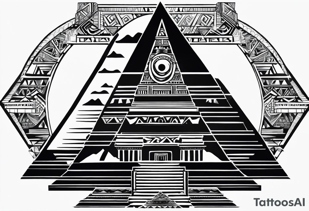 Aztec princess pyramid solar eclipse ollin symbol tattoo idea