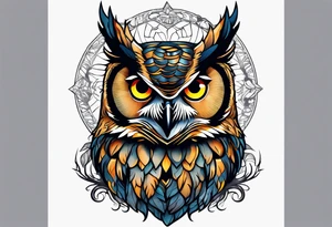 great horned owl in tree on back tattoo idea