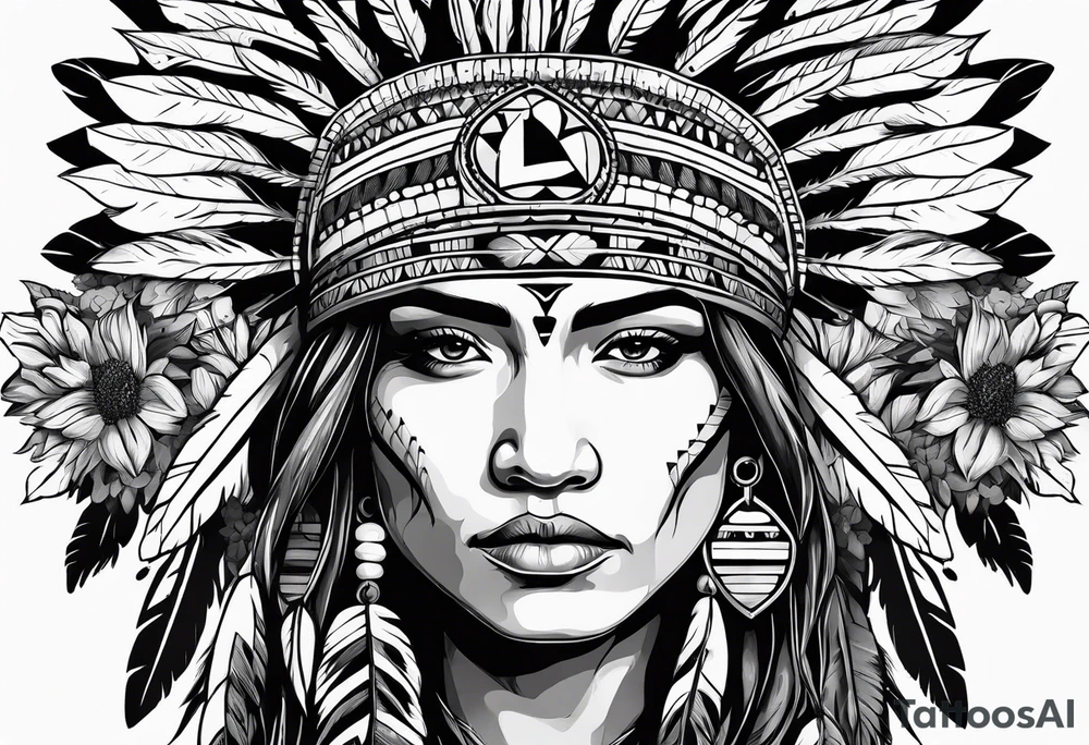 Native American with blue bonnets tattoo idea