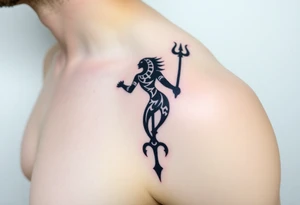 Tatouage de bras complet, Poséidon sortant de l'eau avec le trident vers le bas, tattoo idea