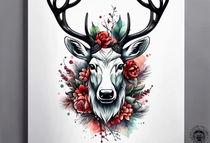 back tattoo of a front view reindeer with half the face as a skull tattoo idea