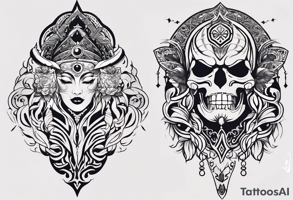 kali ma, alien goddess, valkrye, aries, cosmic pirate, divine feminine, zenza resonance, pachamama, lotus azul, blank panther, eagle, skull, 5D, nueva gaya, dna 12, left side chest tatoo tattoo idea