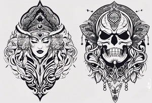 kali ma, alien goddess, valkrye, aries, cosmic pirate, divine feminine, zenza resonance, pachamama, lotus azul, blank panther, eagle, skull, 5D, nueva gaya, dna 12, left side chest tatoo tattoo idea