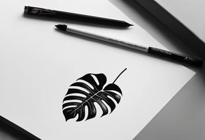 Abstract but realistic monstera leaf tattoo to go on the right leg on the outside of the leg next to the shin with a stem going down behind the ankle. Make it not so dark with lighter shading tattoo idea