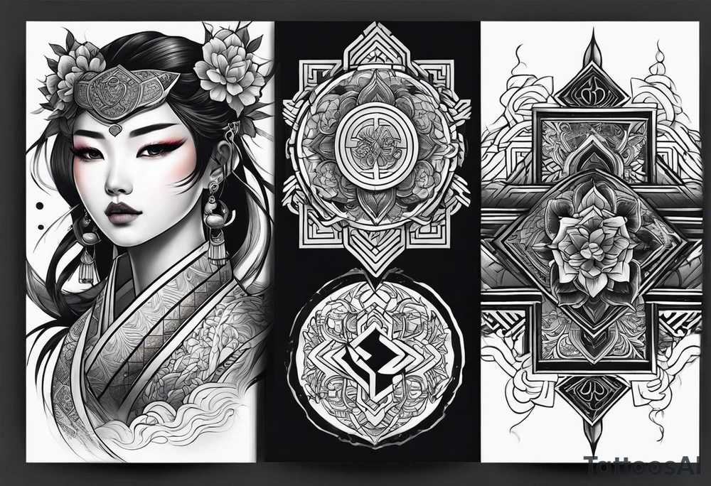I want asian tattoos with themes combine from V8 culture tattoo idea