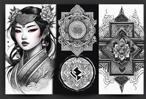 I want asian tattoos with themes combine from V8 culture tattoo idea