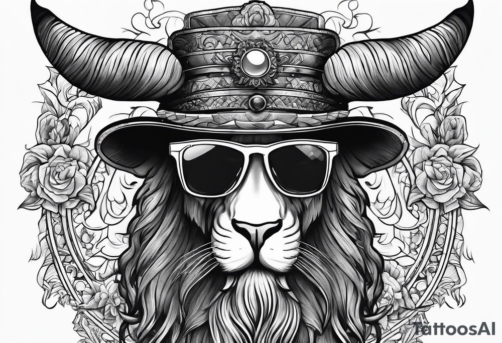 capricorn with beard and sunglasses tattoo idea