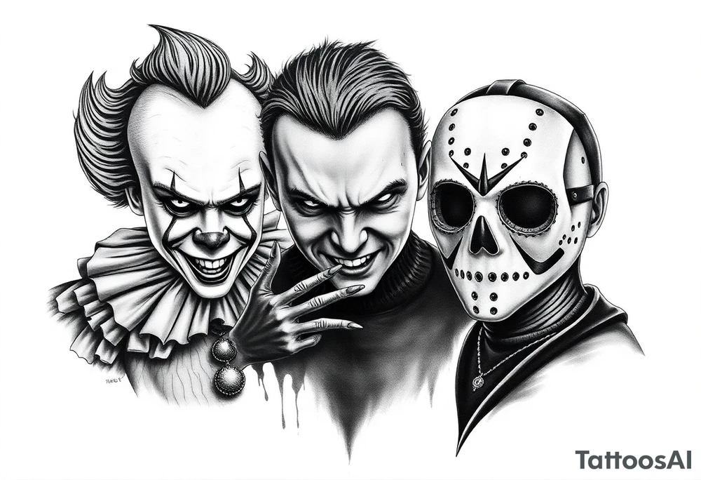 Pennywise, Freddy Krueger, Michael Meyers, and jason voorhees tattoo idea