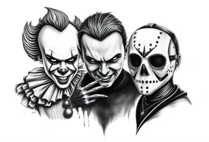 Pennywise, Freddy Krueger, Michael Meyers, and jason voorhees tattoo idea