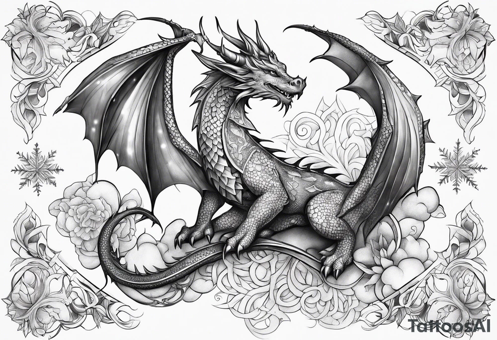 dragon cute , celestial, cross, snowflake tattoo idea