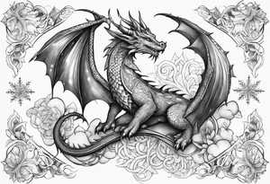 dragon cute , celestial, cross, snowflake tattoo idea