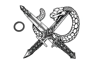mystical snake coiled around an ancient dagger with jeweled hilt tattoo idea