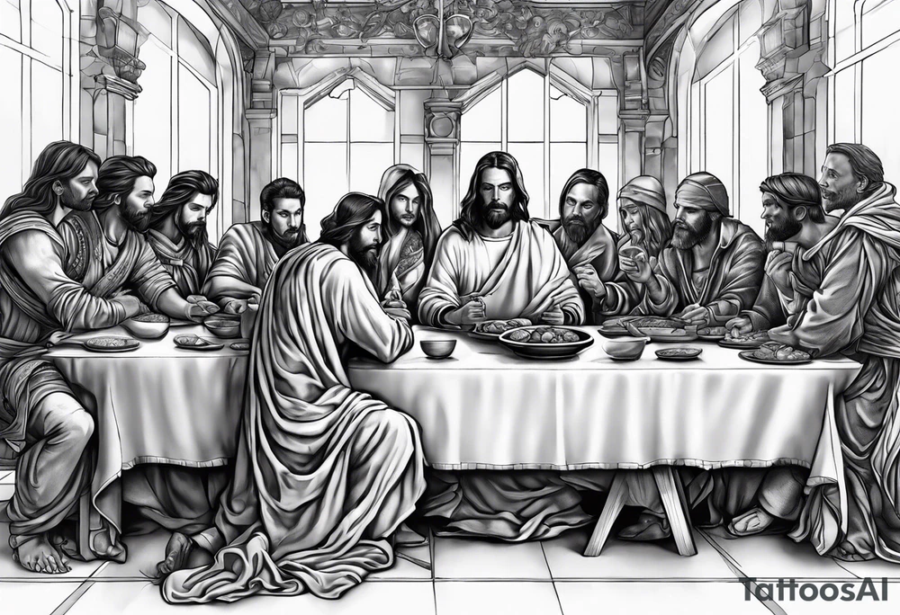 The last supper, but everyone at the table is a Skelton tattoo idea