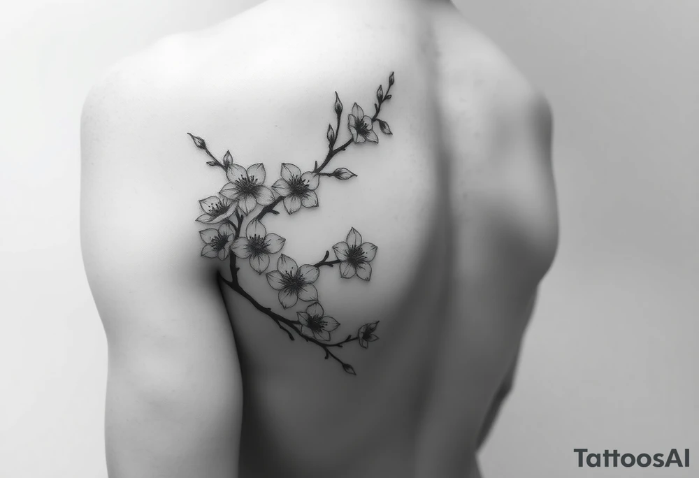 Feminine cherry blossoms thigh tattoo idea