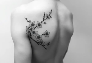 Feminine cherry blossoms thigh tattoo idea