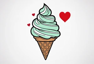 simple mint chocolate chip ice cream cone with small red heart on it somewhere. tattoo idea