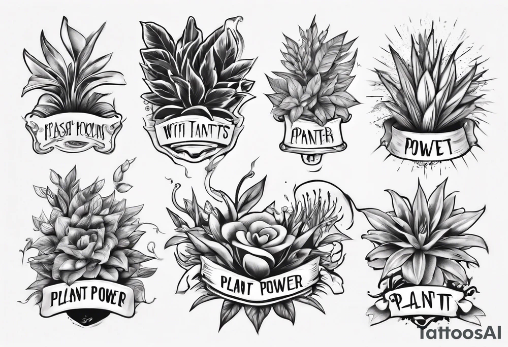 Words “Plant Power” with plants tattoo idea