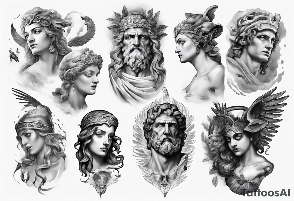 photorealistic greek mythology tattoo idea